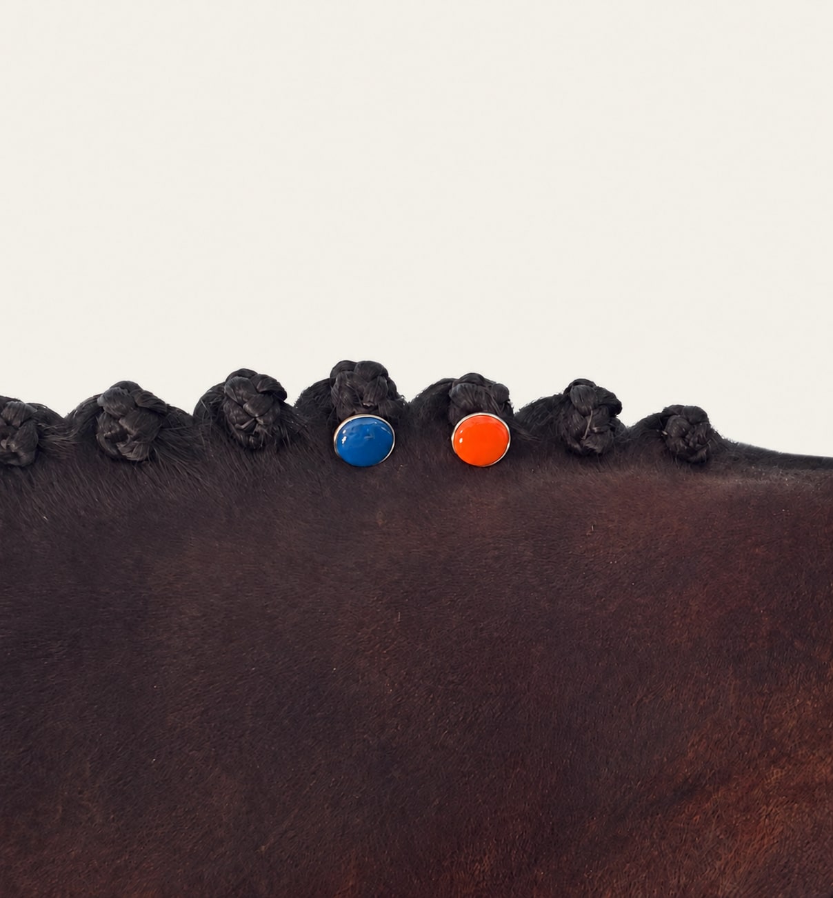 Pins below loose, uneven mane braids